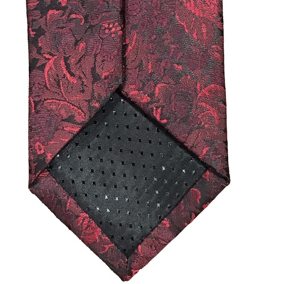 J.Ferrar Burgundy Black Floral Jacquard Men's Necktie Modern Slim Business - Picture 4 of 8